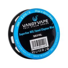 VandyVape SS316L Superfine MTL Fused Clapton Wire 30ga*2+38ga - 10ft - 2.37ohm/ft