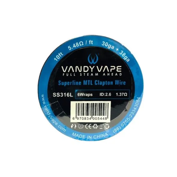 VandyVape SS316L Superfine MTL Clapton Wire 30ga+38ga - 10ft - 5.48ohm/ft